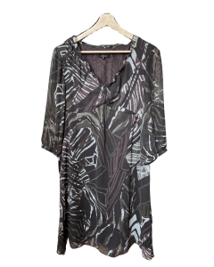 Women’s Brown Dress with White, Brown & Green Details – Earthy & Elegant