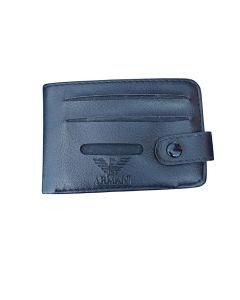 back leather wallet with strap closure and card slots
