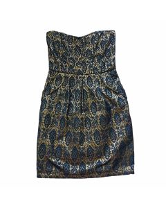 Kuldne ja must õlapaelteta kleit, suurus S